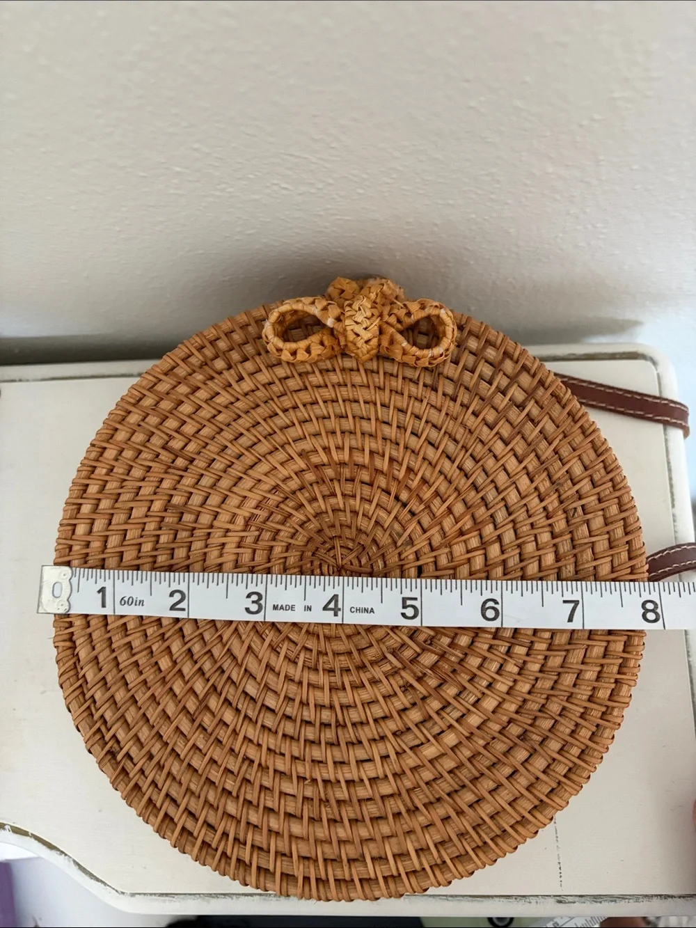 Woven Round Crossbody Bag in Brown